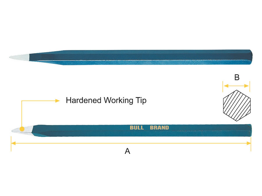 Cold Chisel - Pointed Tip, Hex Shank