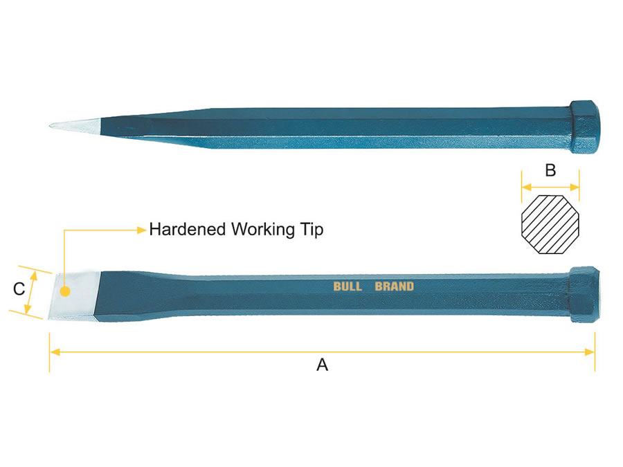 Cold Chisel - Oct Shank, Flat Tip, Protection Head