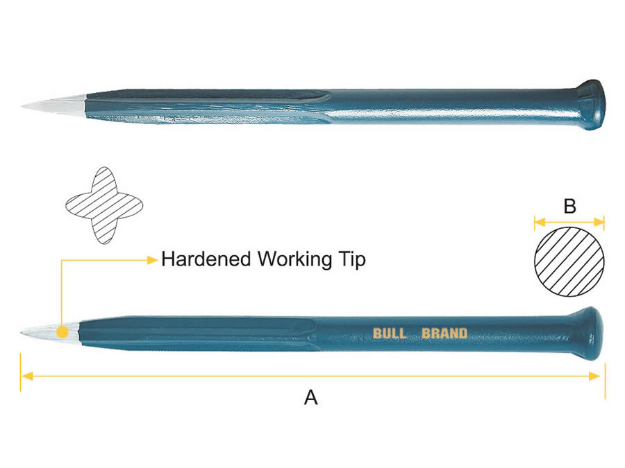 Regrindable Cold Chisel - Pointed Tip, Round Shank