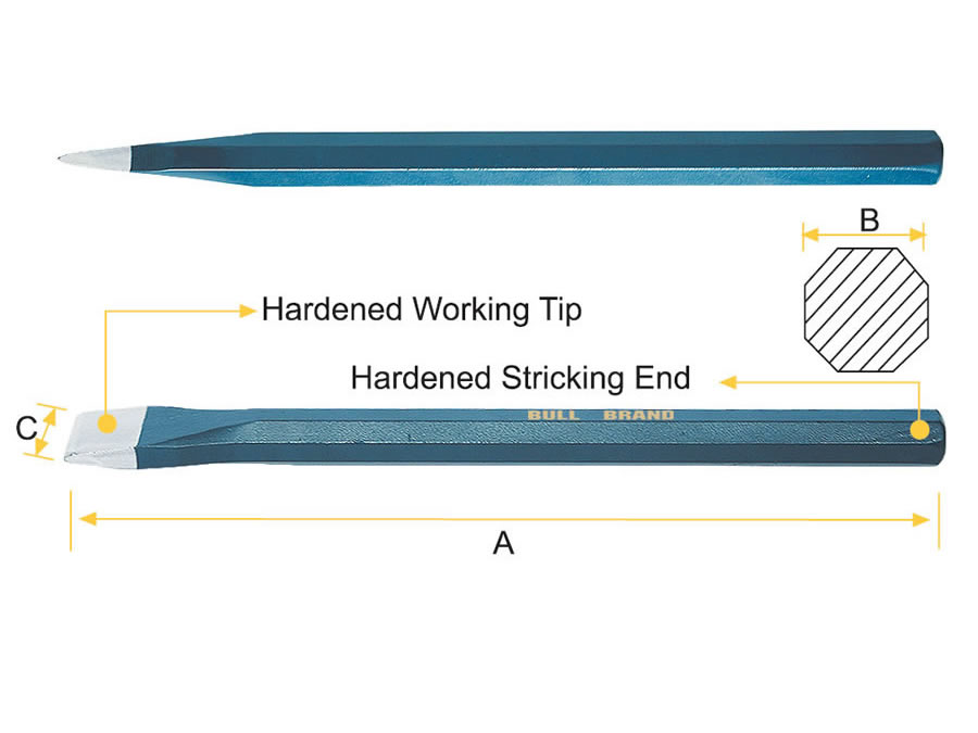 Cold Chisel - Flat Tip, Oct Shank, DIN Specification