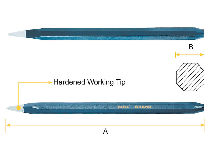 Cold Chisel - Pointed Tip, Oct Shank, British Specification