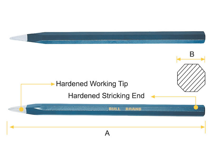 Cold Chisel - Pointed Tip, Oct Shank, DIN Specification