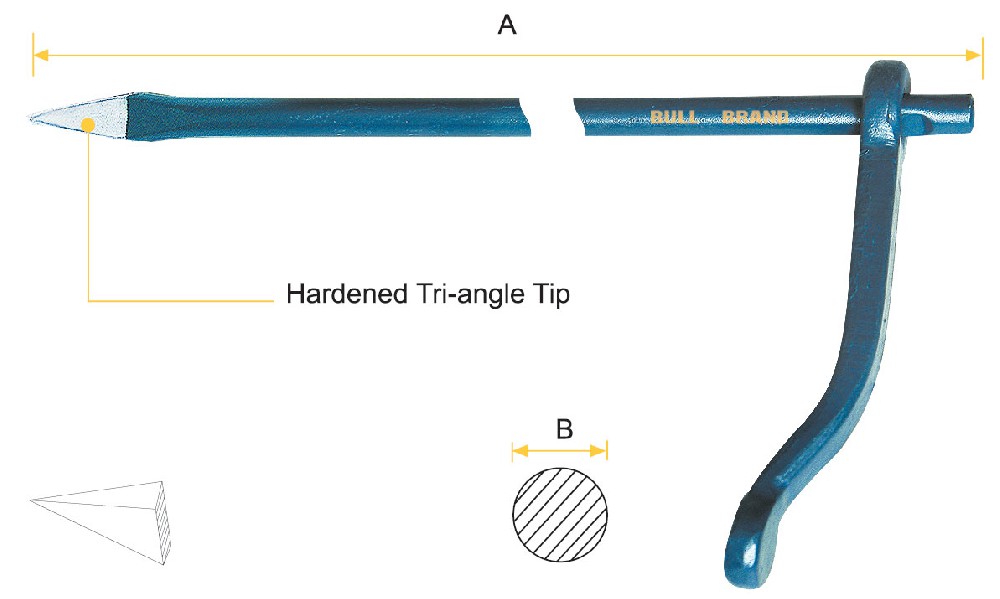 Mason's Pin - Tri-angle Tip, Round Shank, Mold Forged Handle
