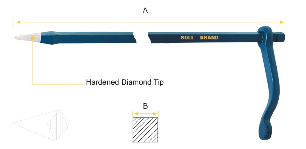 Mason's Pin - Diamond Tip, Square Shank, Mold Forged Handle