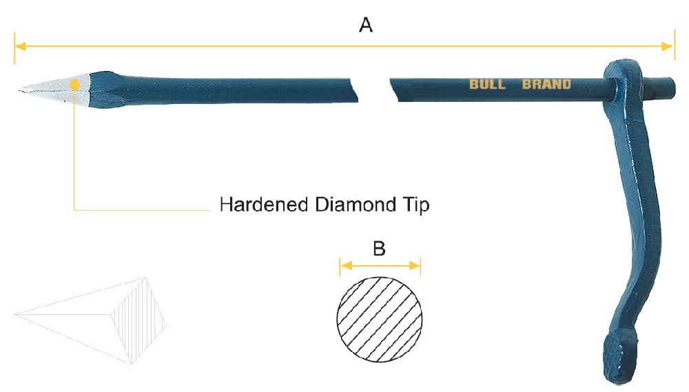 Mason's Pin - Diamond Tip, Round Shank, Mold Forged Handle